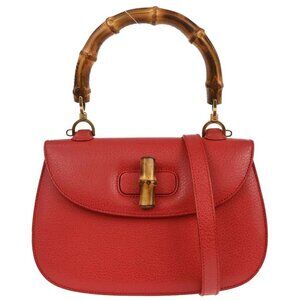 Gucci Red Pigskin Bamboo 2way Handbag